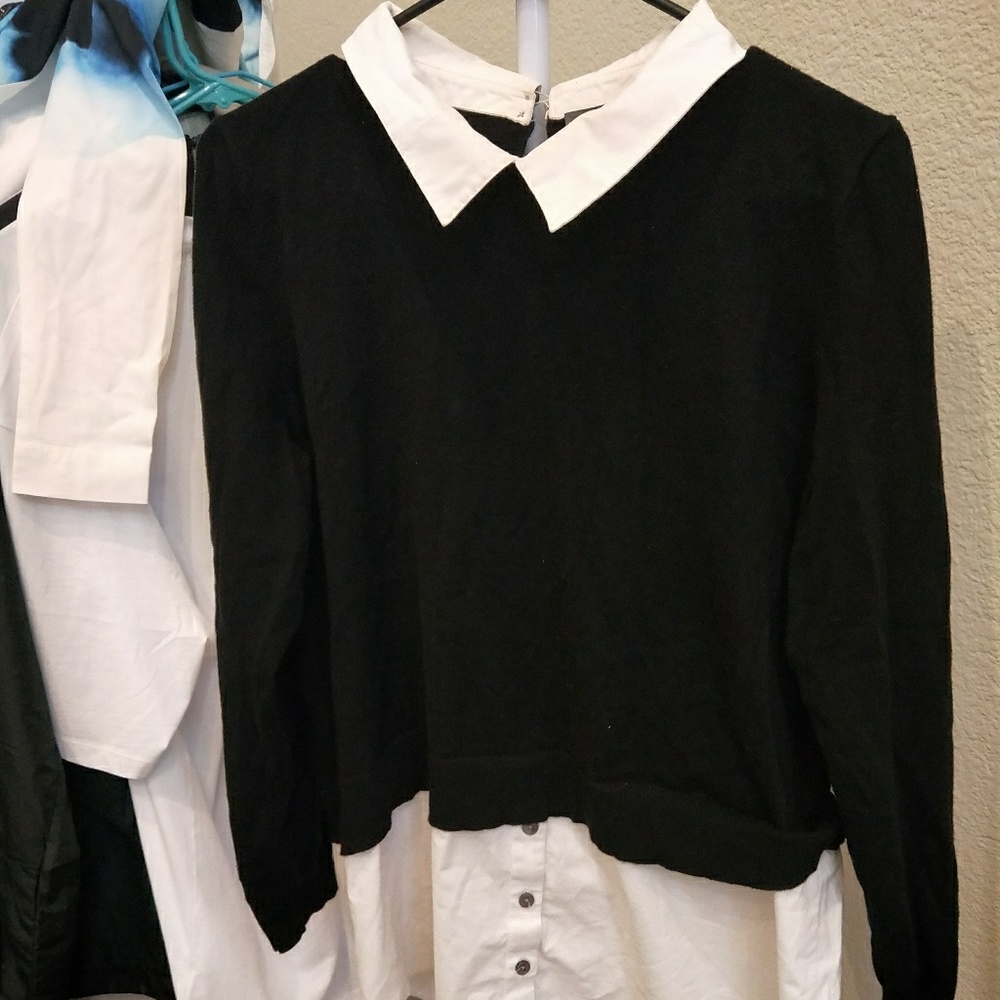 vince camuto black and white blouse